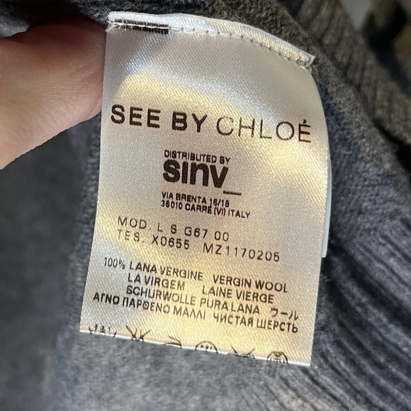 See By Chloé Ruffle Sleeve Virgin Wool Sweater Sz 6 Grey - Picture 4 of 12